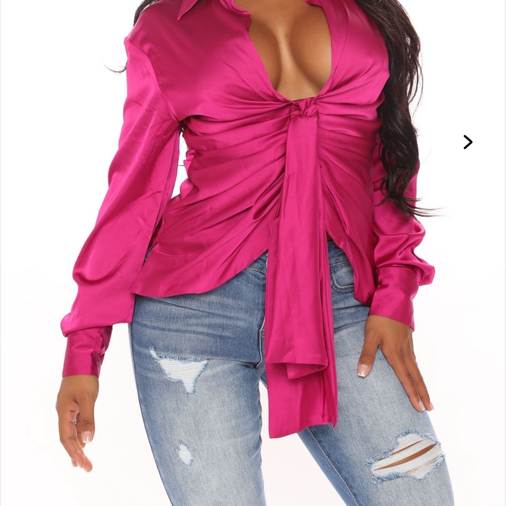 Fashion Nova Vibrant Pink Satin Blouse